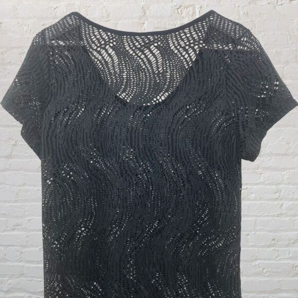 Alexa & Stella Black Crochet Mesh Dress L Swim Cover Up Beach NWT - Picture 4 of 11
